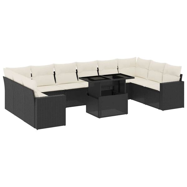 vidaXL Set Divani da Giardino 11 pz con Cuscini in Polyrattan Nero