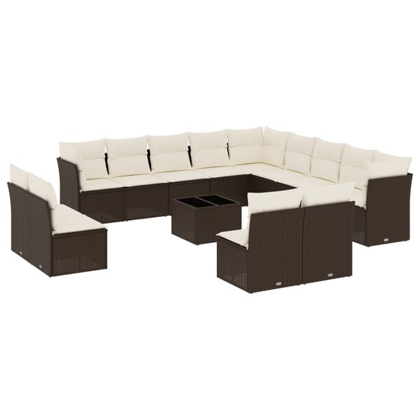 vidaXL Set Divani da Giardino 14pz con Cuscini in Polyrattan Marrone
