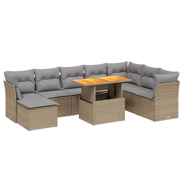 vidaXL Set Divano da Giardino 9 pz con Cuscini Beige in Polyrattan