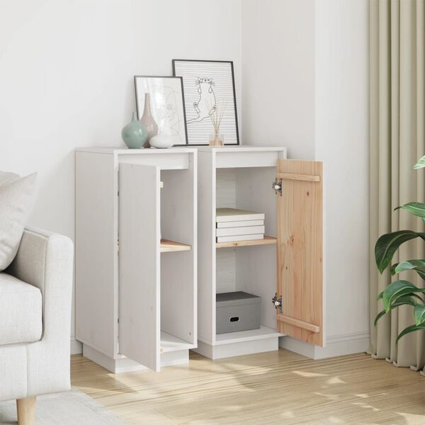 vidaXL Credenze 2 pz Bianche 31,5x34x75 cm in Legno Massello di Pino