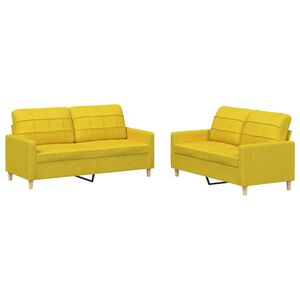 vidaXL Set di Divani 2 pz con Cuscini Giallo Chiaro in Tessuto