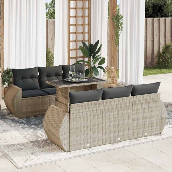 vidaXL Set Divani da Giardino 7pz con Cuscini Grigio Chiaro Polyrattan