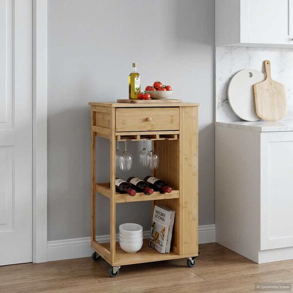 vidaXL Carrello da Cucina con Ruote Naturale 47,5 x 36 x 83 cm Bamb&ugrave;