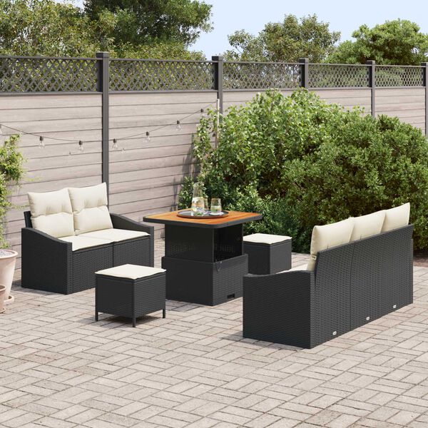 vidaXL Set Divano da Giardino con cuscino 8 pcs Nero Poly Rattan