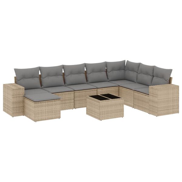 vidaXL Set Divano da Giardino 9 pz con Cuscini Beige in Polyrattan