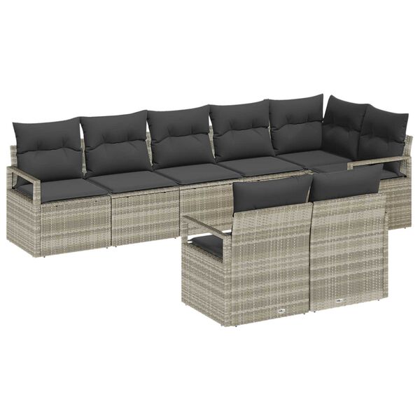 vidaXL Set di divani 8 pcs Grigio chiaro polyrattan