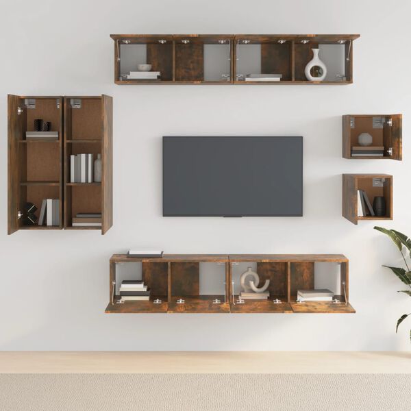 vidaXL Set Mobili Porta TV 8 pz Rovere Fumo in Legno Multistrato