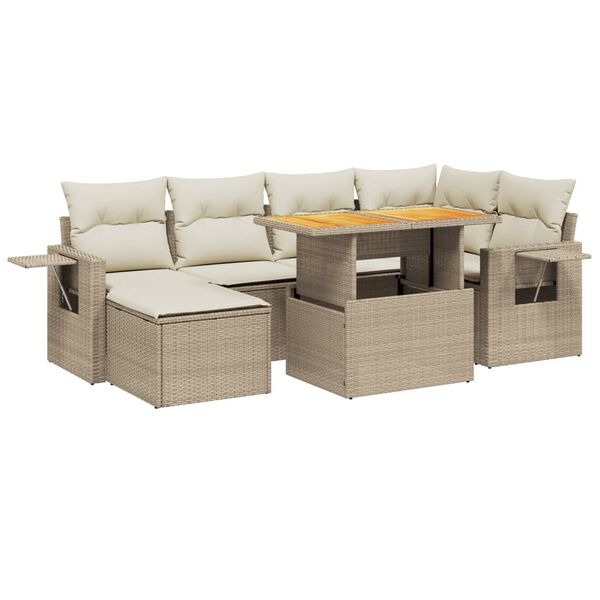 vidaXL Set Divani da Giardino 7 pz con Cuscini Beige in Polyrattan