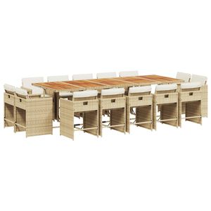 vidaXL Set da Pranzo da Giardino 15 pz con Cuscini Beige in Polyrattan