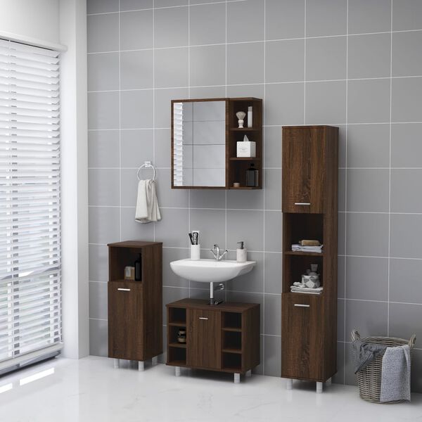 vidaXL Mobile Bagno con Specchio Rovere Marrone 62,5x20,5x64 cm Legno