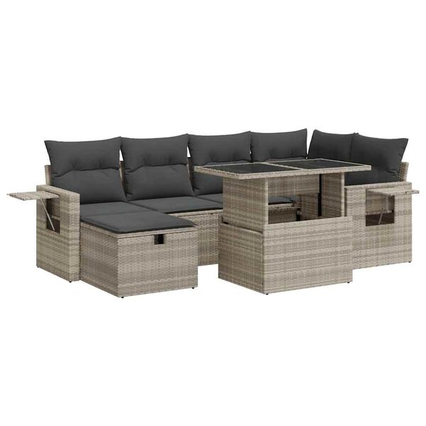 vidaXL Set Divani da Giardino 7pz con Cuscini Grigio Chiaro Polyrattan