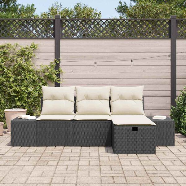 vidaXL Set Divano da Giardino con cuscino 4 pcs Nero Poly Rattan