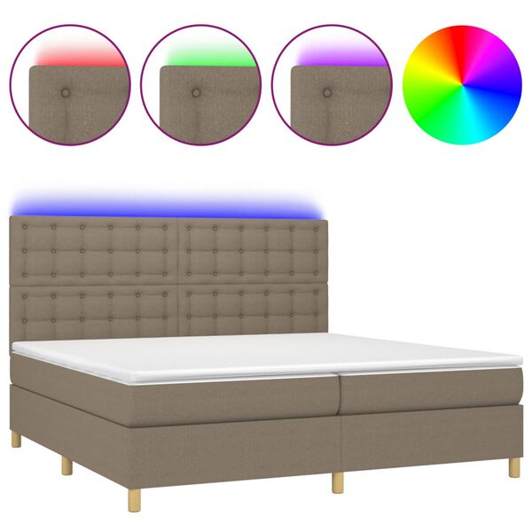 vidaXL Letto a Molle Materasso e LED tortora 200x200cm in Tessuto