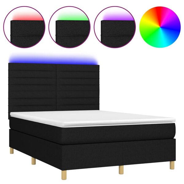 vidaXL Letto a Molle con Materasso e LED Nero 140x200 cm in Tessuto