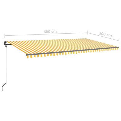 vidaXL Tenda da Sole Retrattile Manuale e LED 6x3 m Gialla Bianca