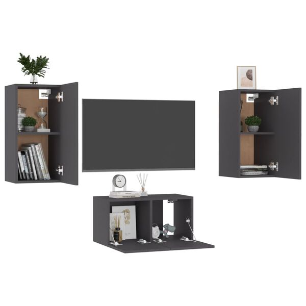 vidaXL Set Mobili Porta TV 3 pz Grigio in Legno Multistrato