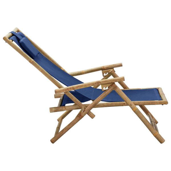 vidaXL Sedia Relax reclinabile Blu Marino in Bambù e Tessuto