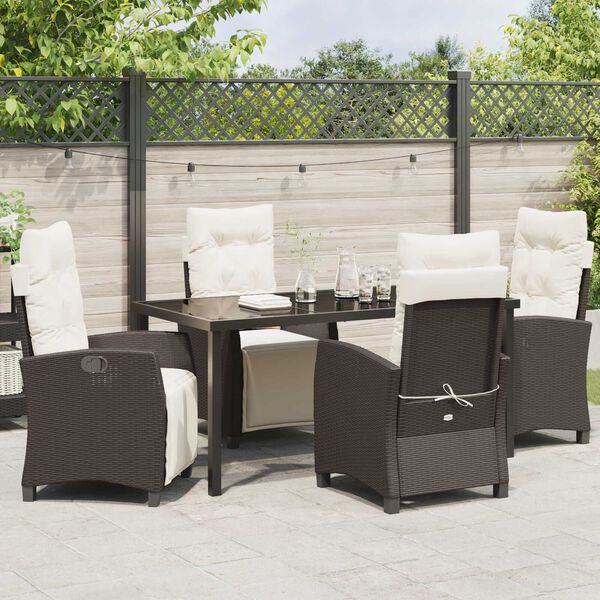 vidaXL Set da Pranzo per Giardino con cuscino 5 pcs Marrone polyrattan