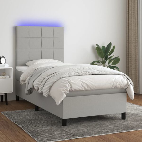vidaXL Letto a Molle Materasso e LED Grigio Chiaro 80x200 cm Tessuto