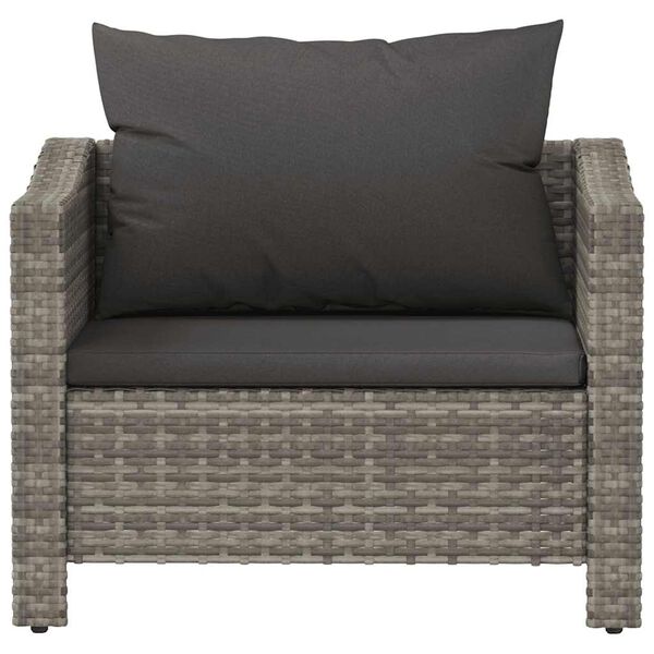vidaXL Poltrona da giardino con cuscino grigio in polyrattan