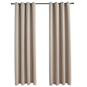 vidaXL Tende Oscuranti con Anelli in Metallo 2 pz Beige 140x225 cm