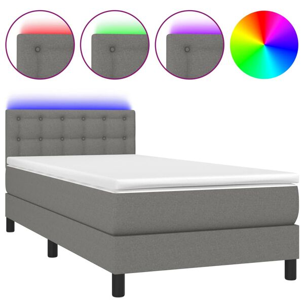 vidaXL Letto a Molle Materasso e LED Grigio Scuro 90x200 cm in Tessuto