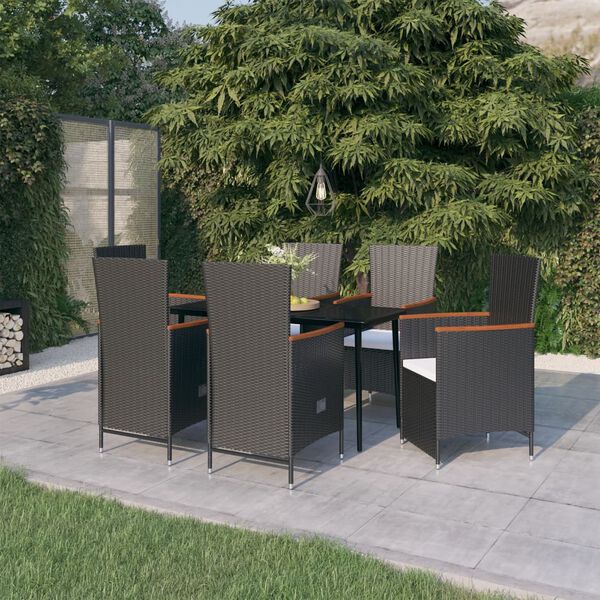 vidaXL Set da Pranzo da Giardino 7 pz con Cuscini Nero