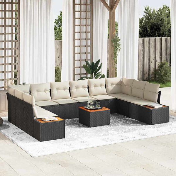 vidaXL Set Divano da Giardino 11 pcs Nero e crema Poly Rattan