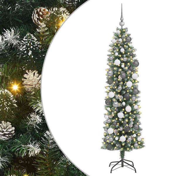 vidaXL Albero di Natale Artificiale Sottile Verde e Bianco 180 cm