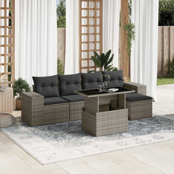 vidaXL Set Divano da Giardino 6 pz con Cuscini Grigio in Polyrattan
