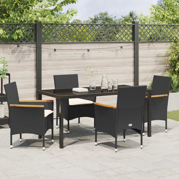 vidaXL Set da Pranzo per Giardino con cuscino 5 pcs Nero polyrattan