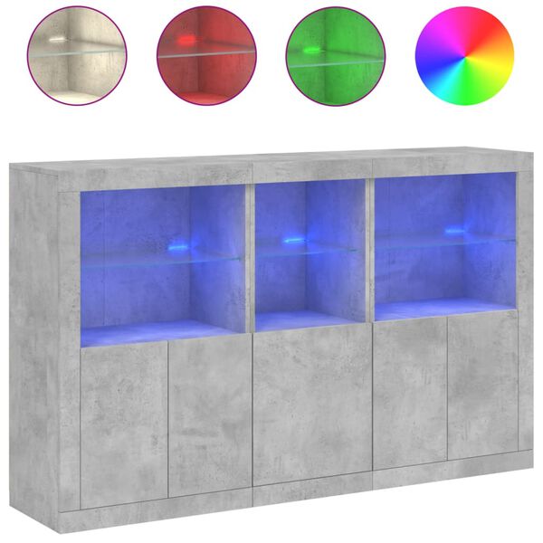 vidaXL Credenza con Luci LED Grigio Cemento 162x37x100 cm