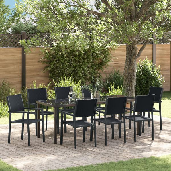 vidaXL Set da Pranzo per Giardino 9 pcs Nero