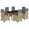 vidaXL Set Pranzo da Giardino 7 pz con Cuscini Beige Misto Polyrattan