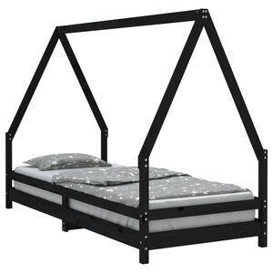 vidaXL Giroletto per Bambini Nero 80x200 cm in Legno Massello di Pino