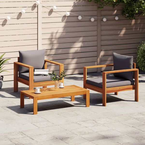 vidaXL Set Divano da Giardino 3pz con Cuscini Legno Massello di Acacia
