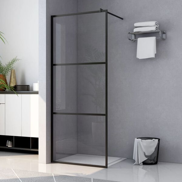 vidaXL Parete Doccia Walk-in in Vetro Trasparente ESG Nera 100x195 cm