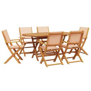 vidaXL Set Pranzo da Giardino 7 pz Beige in Tessuto e Legno Massello