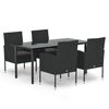 vidaXL Set da Pranzo da Giardino 5 pz Nero con Cuscini in Polyrattan