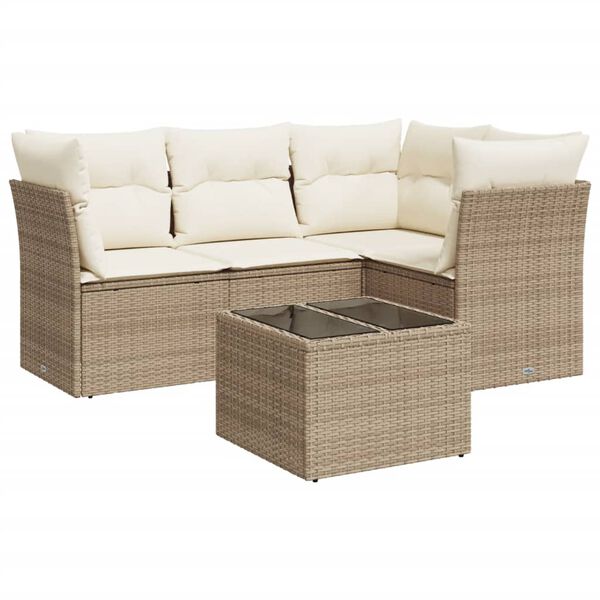 vidaXL Set Divano da Giardino 5 pz con Cuscini Beige in Polyrattan