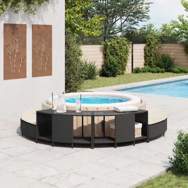vidaXL Scaffali Portaoggetti Vasca Idromassaggio 2pz Polyrattan Nero