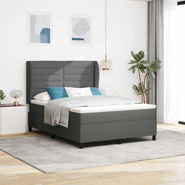 vidaXL Letto a molle con materasso Grigio scuro 140 x 200 cm Tessuto