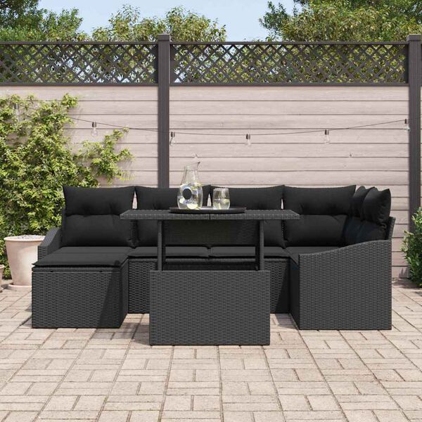vidaXL Set Divano da Giardino con cuscino 7 pcs Nero