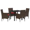 vidaXL Set di tavolo e sedie 5 pz Marrone e Rosso Rattan in PE