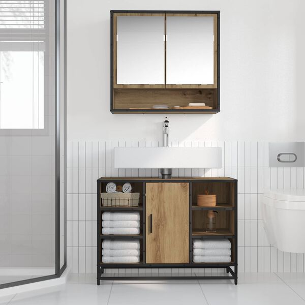vidaXL Mobile da Bagno con porta Rovere artigianale 80 x 33 x 60 cm