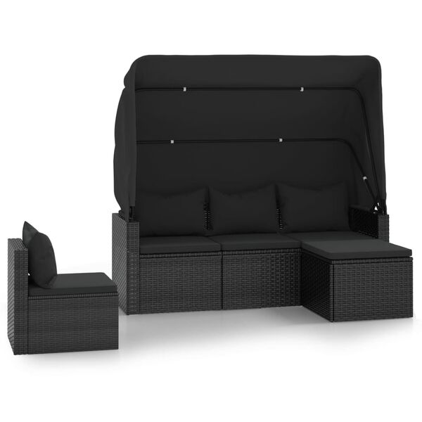 vidaXL Set Divani da Giardino 4 pz con Cuscini Nero in Polyrattan