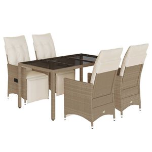 vidaXL Set da Bistr&ograve; da Giardino 5 pz con Cuscini Beige in Polyrattan