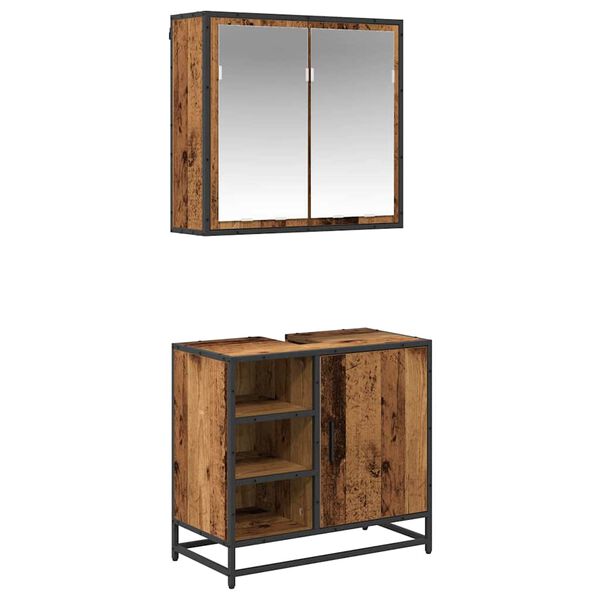 vidaXL Set di mobili per il bagno con lo scaffale 2 pcs Legno vecchio