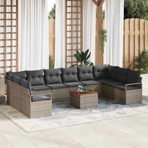 vidaXL Set Divano da Giardino con cuscino 11 pcs Grigio polyrattan