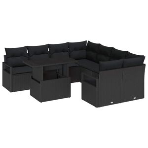vidaXL Set Divano da Giardino 9 pz Nero Poly Rattan